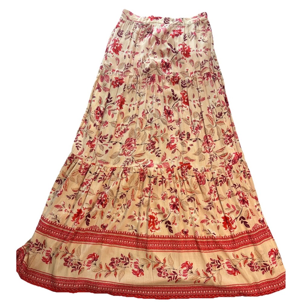 Blue Rain Floral Maxi Skirt Women's Peach Excellent Tiered Rayon WS30999 Medium
